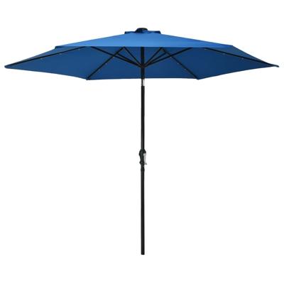 VidaXL Parasol met led-verlichting en stalen paal 300 cm azuurblauw