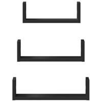 Wandschappen 3 st bewerkt hout zwart - thumbnail