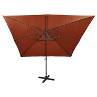 VidaXL Zweefparasol met paal en led-verlichting 300 cm terracottakleur - thumbnail