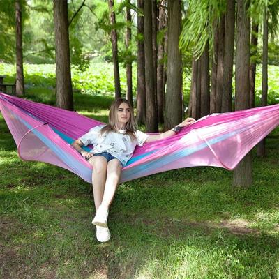 Draagbare Outdoor Camping vol-automatische nylon parachute hangmat met klamboes grootte: 250 x 120cm (roze blauw)