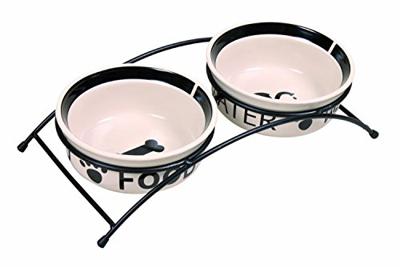 TRIXIE VOERBAK / DRINKBAK SET EAT ON YOUR FEET WIT / ZWART 2X250 ML 13CM
