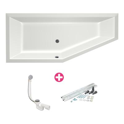 Ruimtebesparend bad Xenz Society compact | Links | 180x80 cm | Incl.Badafvoer | Met overloop | Acryl | Mat wit
