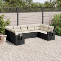 9-delige Loungeset met kussens poly rattan zwart - thumbnail
