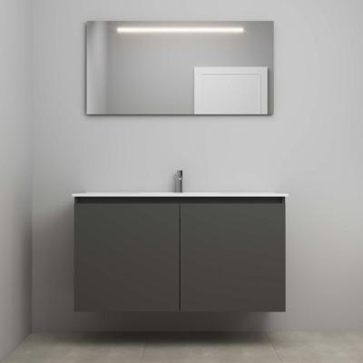 On-Line Badkamermeubelset - 120 cm - Bouwpakket - Greeploos 2 Deuren - Porseleinen Wastafel - 1 Kraangat - Spiegel met LED-Verlichting - Mat Zwart