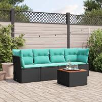 5-delige Loungeset met kussens poly rattan zwart - thumbnail