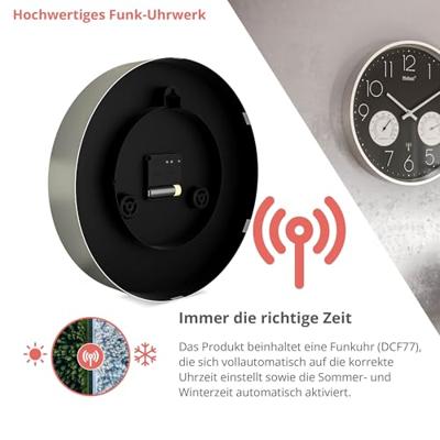 Mebus 12988 Wandklok Zendergestuurd 30 cm x 30 cm x 30 cm x 4.5 cm Zilver