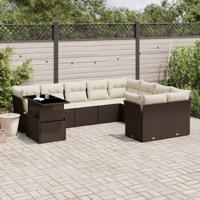 10-delige Loungeset met kussens poly rattan bruin - thumbnail