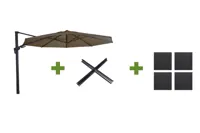 Grote Zweefparasol VirgoFlex Taupe 3,5m met Kruisvoet en Parasolvoettegels - thumbnail