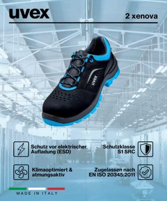uvex 2 xenova® 9554845 Veiligheidsschoenen ESD S1 Schoenmaat (EU): 45 Zwart, Blauw 1 paar