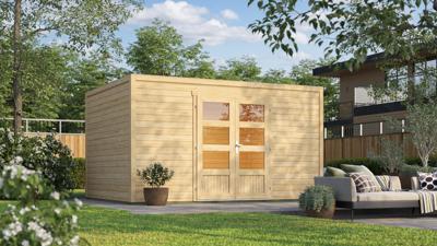 Outdoor Life Quby blokhut 400x300 cm 28 mm vuren blank- Plat dak- - Outdoor Life