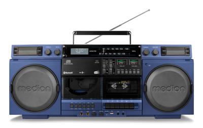 MEDION P66538 Cassetterecorder (retro boombox met cd-speler, jaren 80, groot, USB, SD, cd, cassette MC, DAB+ radio telescopische antenne, Bluetooth, cassettedeck, opnamefunctie, werkt op batterijen)