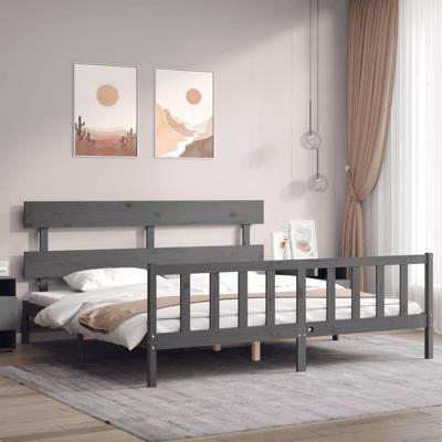 Bedframe met hoofdbord massief hout grijs 200x200 cm