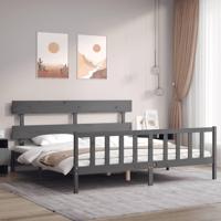 Bedframe met hoofdbord massief hout grijs 200x200 cm - thumbnail
