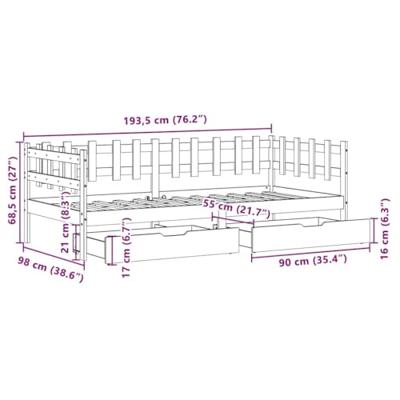 Slaapbank met lades 90x190 cm massief grenenhout wit