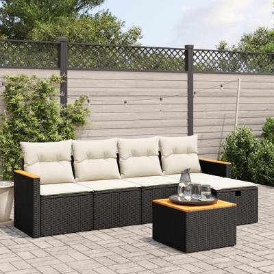 6-delige Loungeset met kussens poly rattan zwart