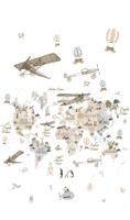 Noordwand Kids Walls Fotobehang met beige wereldkaart met dieren en vliegtuigen - 45858 - thumbnail