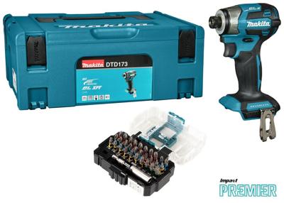 Makita DTD173ZJX1 Accu slagschroevendraaier 180Nm 18V Basic Body in Mbox + Impact Premier bitset Makita DTD173ZJX1 Accu slagschroevendraaier 180Nm 18V Basic Body in Mbox + Impact Premier bitset