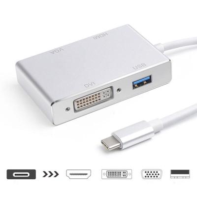 4 in 1 USB 3 1 USB C type C naar HDMI VGA DVI USB 3 0 adapter kabel voor laptop Apple MacBook Google Chromebook pixel