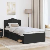 Bedframe met hoofdeinde Zwart 90 x 190 cm Massief grenenhout - thumbnail