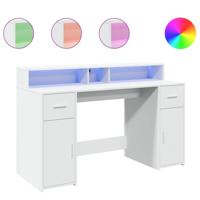 Bureau met LED-verlichting 140x55x91 cm bewerkt hout wit - thumbnail