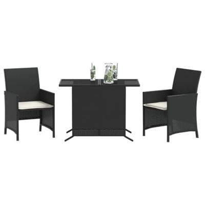 3-delige Bistroset met kussens poly rattan zwart 3-delige Bistroset met kussens poly rattan zwart