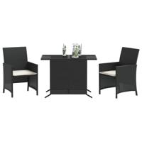 3-delige Bistroset met kussens poly rattan zwart - thumbnail