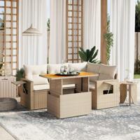 5-delige Loungeset met kussens poly rattan beige - thumbnail