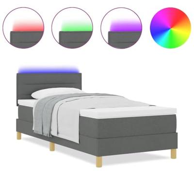 Boxspring Bed met Matras & LED Donkergrijs 90x190 cm Stof