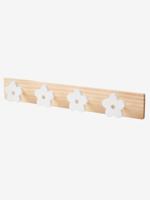 Houten kapstokhaak met 4 bloemen wit - thumbnail