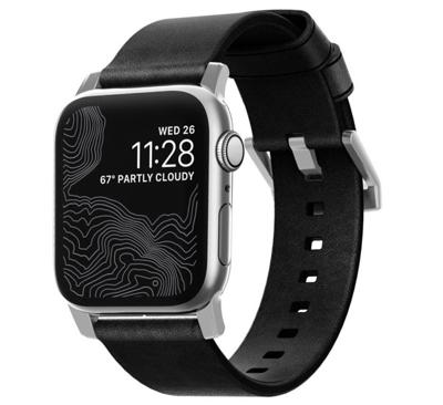 Nomad Modern lederen horlogeband zwart / zilveren hardware 45/46/49 mm - Black