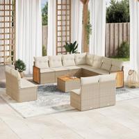 12-delige Loungeset met kussens poly rattan beige - thumbnail