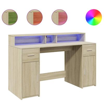 Bureau met LED-verlichting 140x55x91 cm hout sonoma eikenkleur - thumbnail