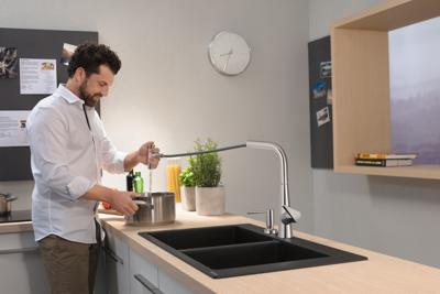 Hansgrohe Metris Select M71 ééngreeps keukenmengkraan 240 met uittrekbare vuistdouche en sBox, 2 straalsoorten, rvs look Hansgrohe Metris Select M71 ééngreeps keukenmengkraan 240 met uittrekbare vuistdouche en sBox, 2 straalsoorten, rvs look