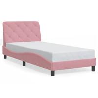 Bedframe met LED zonder matras fluweel roze 100x200 cm - thumbnail