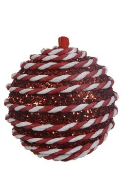 Kerstbal foam swirl 8 cm rood / wit