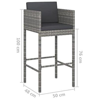 VidaXL Barkrukken 4 st met kussens poly rattan grijs