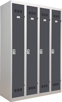 Industriële garderobekast propere industrie, 4 deuren, ft 180 x 120 cm, grijs