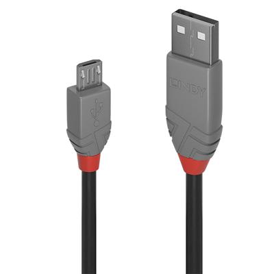 LINDY 36731 USB-kabel USB 2.0 USB-A stekker, USB-micro-B stekker 0.50 m Zwart, Grijs