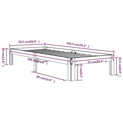 Bedframe massief hout 75x190 cm - thumbnail