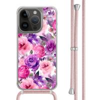 iPhone 13 Pro hoesje met rosegoud koord - Rosy blooms - thumbnail