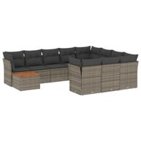 11-delige Loungeset met kussens poly rattan grijs - thumbnail