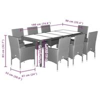 9-delige Tuinset met kussens poly rattan en glas grijs - thumbnail