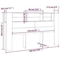 Hoofdbordkast 180x18,5x104,5 cm betongrijs - thumbnail