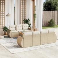 8-delige Loungeset met kussens poly rattan beige - thumbnail