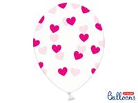 6 Transparante Ballonnen met hartjes print Fuchsia - thumbnail