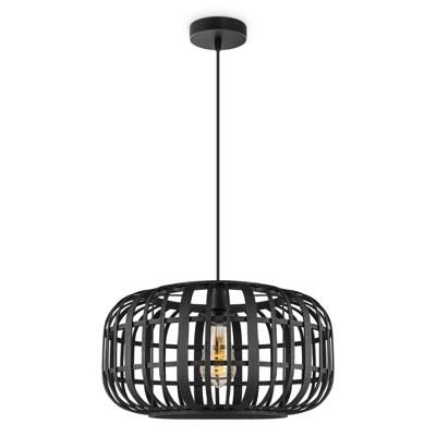 Boheemse Hanglamp - Bamboe Lampenkap - Elliptische - Zwart - Ø40 x 126 cm - E27 fitting - Ontworpen voor gebruik in slaapkamers en werkruimtes - Inclusief 1 meter kabel