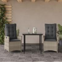 3-delige Tuinset met kussens poly rattan lichtgrijs - thumbnail