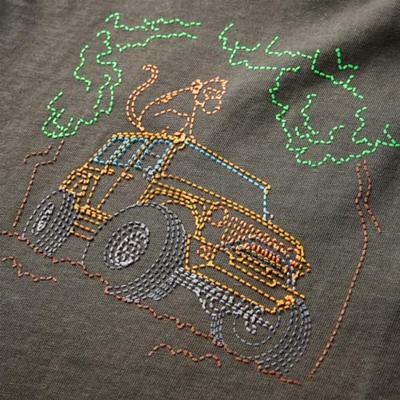 Kindershirt met lange mouwen terreinwagenprint 116 kakikleurig