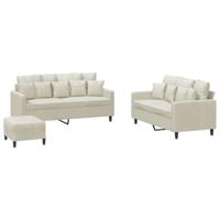 3-delige Loungeset met kussens fluweel crèmekleurig - thumbnail