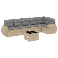 7-delige Loungeset met kussens poly rattan beige - thumbnail